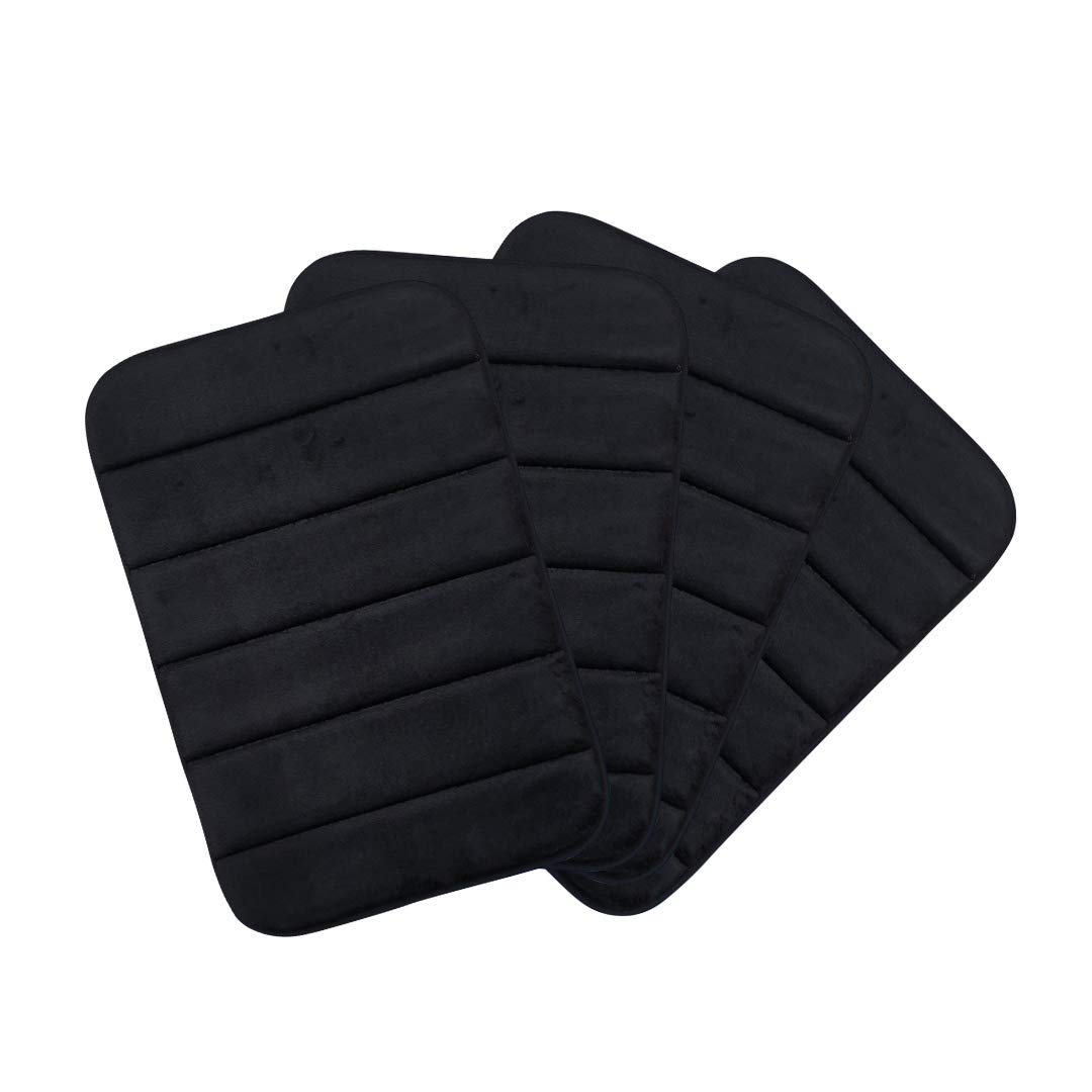 Macro Giant Memory Foam Bath Mat, Black Color, Set of 4, 23 x 15.5 x 0.6 Inches, Bathroom Non Slip Bath Rug