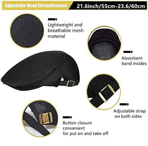 Image of stablerice 4 /6 Pieces Men's Mesh Flat Cap Breathable Summer Newsboy Hat for Men Ivy Cap Cabbie Flat Cap Boinas para Hombre