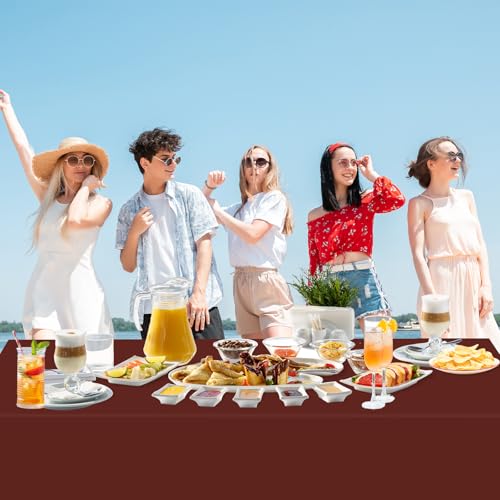 Image of WNINK 2 Pack Maroon Tablecloths Burgundy Disposable Table Covers 54 inch x 108 inch Table Cloths for BBQ Birthday Picnic Bridal Shower Engagement Wedding Plastic Table Cloths for Parties
