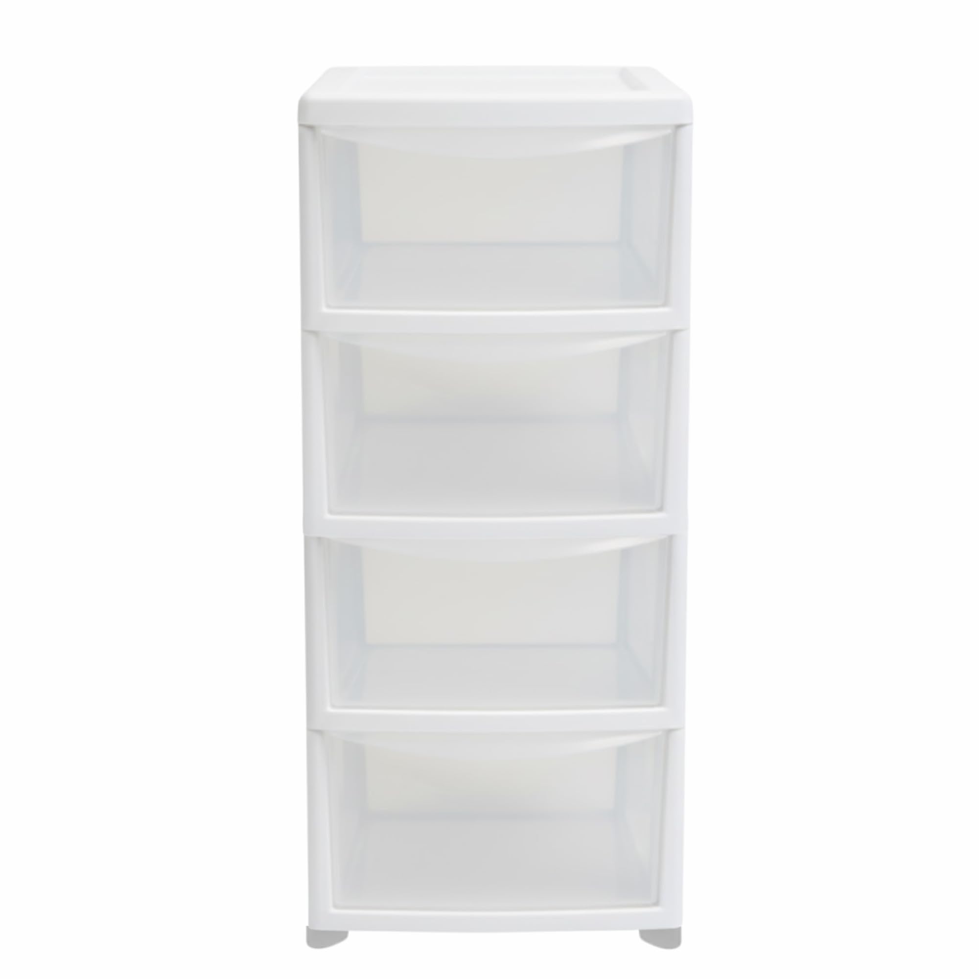SIDSONS - Large Plastic Storage Drawer Unit Tower Organizer Cabinet for Clothes Stationery Art Craft Bedroom Office Bathroom School Holiday Decorations Organizer Chest - (White/Clear, 4 Tier)