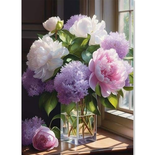Image of Purple Flower Stamped Cross Stitch Kits,11CT Cross Stitch Kits for Beginners,DIY Needlepoint Kits for Adults,Embroidery Patterns Dimensions Counted Cross Stitch Kits Art Crafts Kits for Home Decor