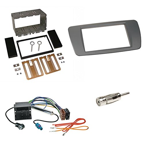 Doppel-DIN 2-DIN Einbaurahmen Radioblende conemara-grau + Quadlock Radioadapter + Fakra Phantomeinspeisung + Antennenadapter für Seat Ibiza (6J/6JN) ab 06/2008 / Seat Ibiza ST (6J/6JN) ab 07/2010