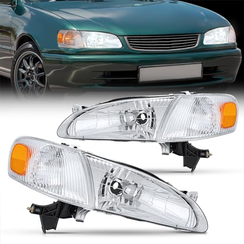 Image of Nilight Headlight Assembly Compatible with 1998 1999 2000 Toyota Corolla Chrome Housing Amber Reflector Upgraded Clear Lens Headlights Replacement Driver and Passenger Side