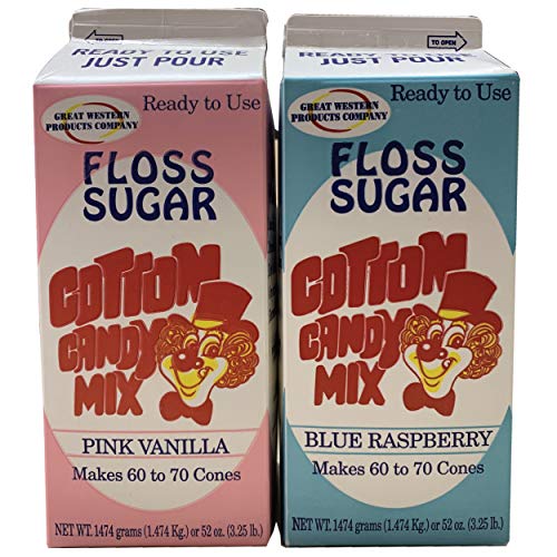 Carnival Canada - Cotton Candy Floss Sugar (2-Pack) | Raspberry Blue and Pink Vanilla | 3.25 LBS Cartons | Makes up to 140 Cotton Candy Cones. Extra Fine Granulated Sugar, 1 Count (Pack of 2)