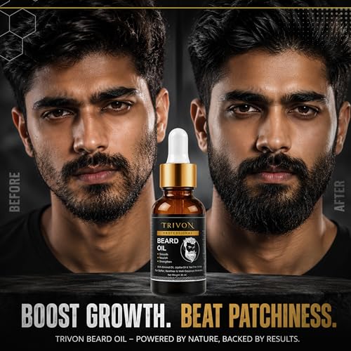 Image of Trivon Professional Beard Oil with Almond Oil, Jojoba Oil & Tea Tree, Smooth, Nourish, Strengthen, 30ml