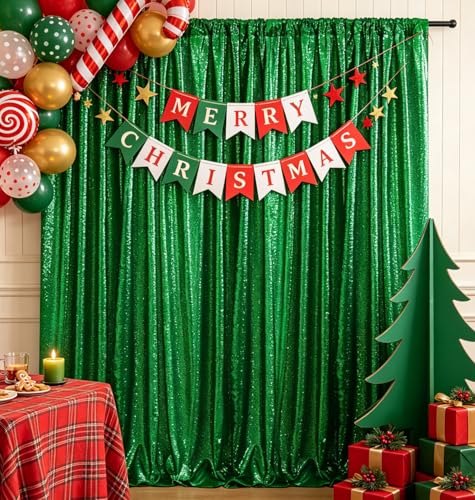 Image of Green Sequin Backdrop Curtain Drapes Wall Backdrop Party Decoration 10x10FT
