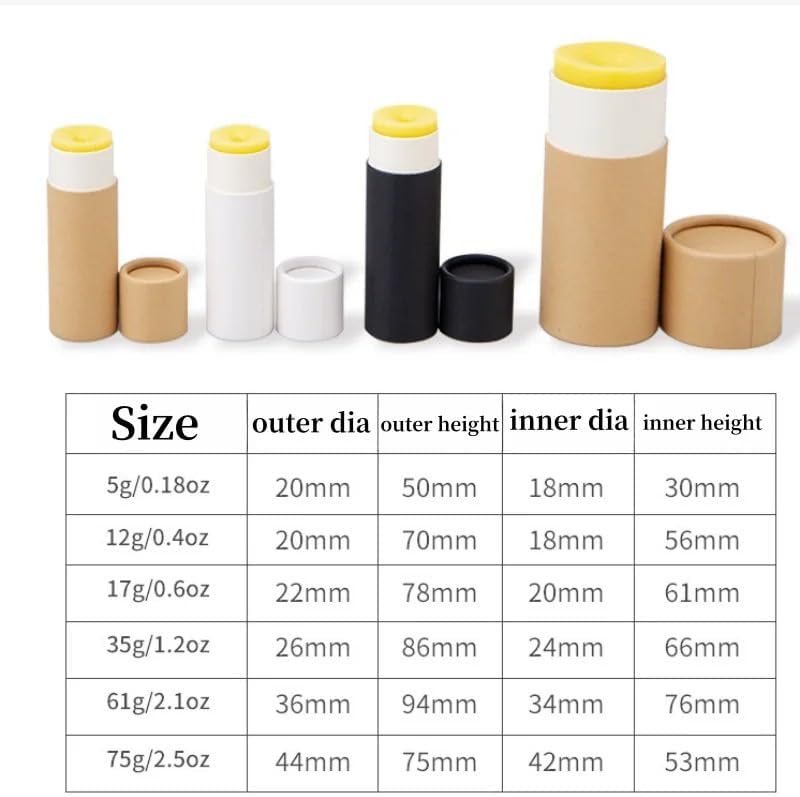 50pcs Kraft Paper Push Up Tubes Cardboard Cosmetic Cylindrical Packaging(White,0.18OZ 5g)