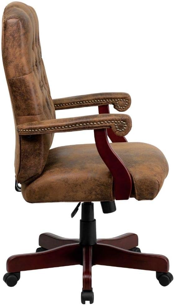 Image of High Back PU Leatherette & Wooden Office Chair | Director & Executive Chair | Wooden Handle WheelBase | Height Adjustable Revolving Chair | Hand Crafting & Polish - (111012152)