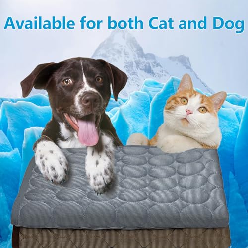 Kühlmatte Katzen und Hunde, 2 Stück 50*40 Kühldecke Hund,Kühldecke Hund Wasserdicht,Kühlmatte für Katzen Abwaschbare,Kühldecke Selbstkühlend,Geeignet für Zuhause,Draußen und Auto(Braun+Dunkelgrau)