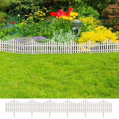 Gecheer 17x Rasenkante Palisade Beetumrandung Beeteinfassung Gartenpalisade Raseneinfassung Beet Einfassung Zierzaun Weiß 10m