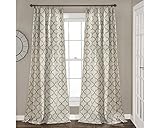 Lush Decor, Gray Geo Trellis Curtains Light Filtering Window Drapes Set for Living, Dining, Bedroom, Panel Pair 84 in x 54