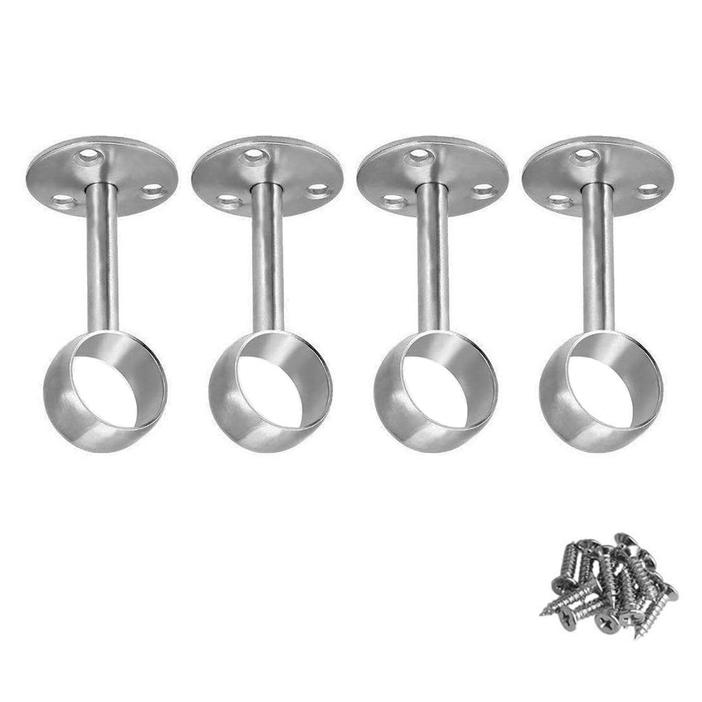 BTMB Stainless Steel Shower Curtain Pipe Wardrobe Pole Holder Lever Flange Socket 4 Pack (32mm/1.25'' )