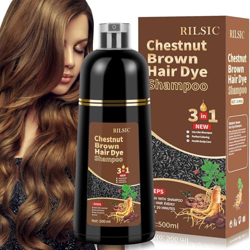 500 ml Hair Dye Shampoo 3 en 1, Champu tinte Canas, Champu Color Instantáneo, Champú tinte Cubre Canas, Hair Color, Tinte de pelo en minutos Champú tinte para Mujer Hombre (Marrón Castaño)