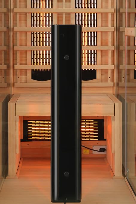 SANOTECHNIK Cabine infrarouge GRENA DELUXE (pour 1 personne, 80 × 110 × 190 cm) – Sauna infrarouge avec 4 projecteurs à spectre complet, verre de sécurité ESG de 6 mm, Bluetooth, MP3, lumière couleur