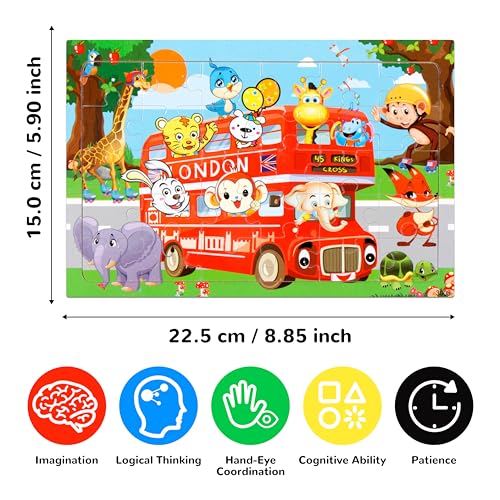 Puzzles para Niños de 4 a 8 Años, Set de 14 Rompecabezas de Madera de 30 Piezas para Educación Preescolar, Juguetes de Aprendizaje para Niños y Niñas miniatura 3