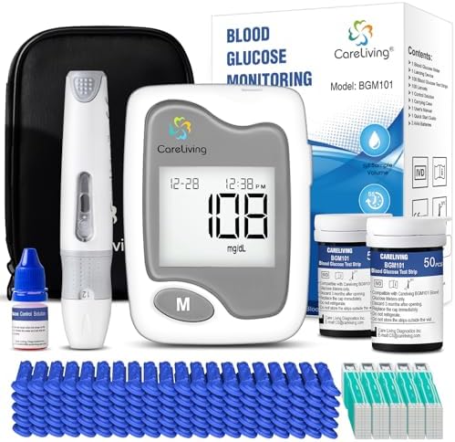 BGM101 Blood Glucose Monitor Kit, 100 Test Strips, 100 Lancets, 1 Blood Glucose Meter, 1 Lancing Device, Diabetes Testing Kit, Portable Blood Sugar Test Kit, Glucometer Kit for Home
