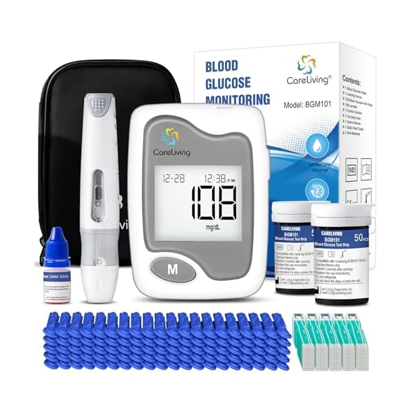 BGM101 Blood Glucose Monitor Kit, 100 Test Strips, 100 Lancets, 1 Blood Glucose Meter, 1 Lancing Device, Diabetes Testing Kit, Portable Blood Sugar Test Kit, Glucometer Kit for Home
