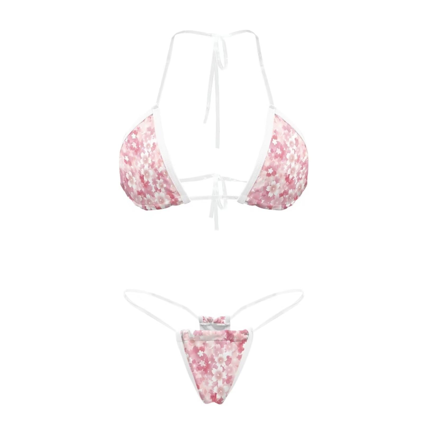 YEXIATODO Triangle Bikini Sets for Women Slimming Bathing Suits Pink Sakura Swimsuits Bikinis Set Thong Swimwear Spaghetti Strap Top Thong Swimsuit Makes You More Charming,XL