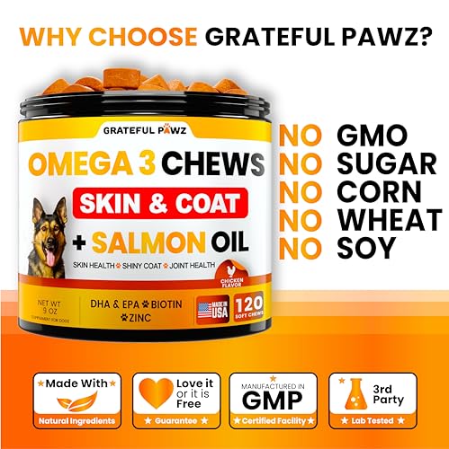 Omega 3 for Dogs - Fish Oil for Dogs Chews - Allergy and Dog Itch Relief - Dog Anti Shedding Supplement - Joint Health Treatment - Dog Skin and Coat Supplement - Salmon Oil - EPA & DHA Fatty Acids