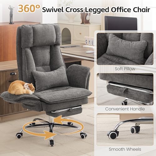 Image of Big and Tall Office Chair, Footrest & Flip Armrest for Pets, Light Grey