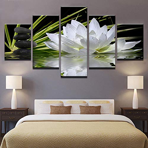 SFDHG Tableau 5 Parties Fleur De Lotus Blanc Mur Art photosmaison Moderne décorationla Maison Peinture-No Frame-110x60Cm Cover