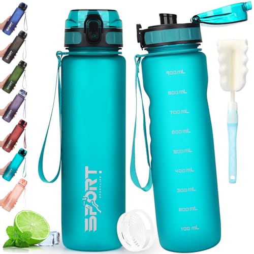 AOPREL Trinkflasche 1L Sport Trinkflasche Wasserflasche Auslaufsicher Trinkflaschen BPA Frei Sportflasche mit Kapazitätsskala für Die Outdoor, Schule, Camping