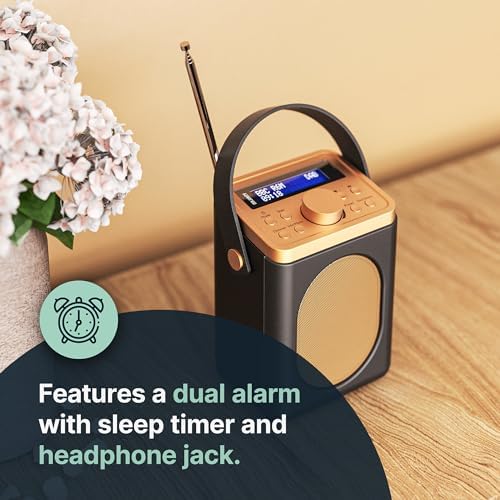 Portable DAB+ Radio with Bluetooth | 15 Hour Battery Playback and Mains Powered | Dual Alarm & Snooze Function| 20+ Presets, LED Display, FM, Headphone Jack | MAJORITY Little Shelford (Black)