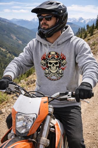 Image of Maydear Men's Skull Motorcycle Graphic Hoodie Vintage Biker Pullover Sweatshirt Casual Hooded Sweatshirt
