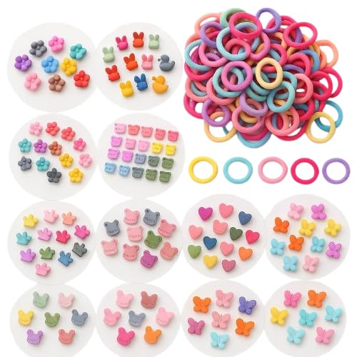 Diversa Mini Colorful Flower Baby Claw Clips and Rubber Bands Combo for Girls & Women, Hair Accessories Combo, 100 PCs Rubber Band & 30 Pcs Hair Clip, Random Color