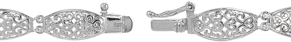 Hoops & Loops Sterling Silver Polished Vintage Oval Filigree Bracelet