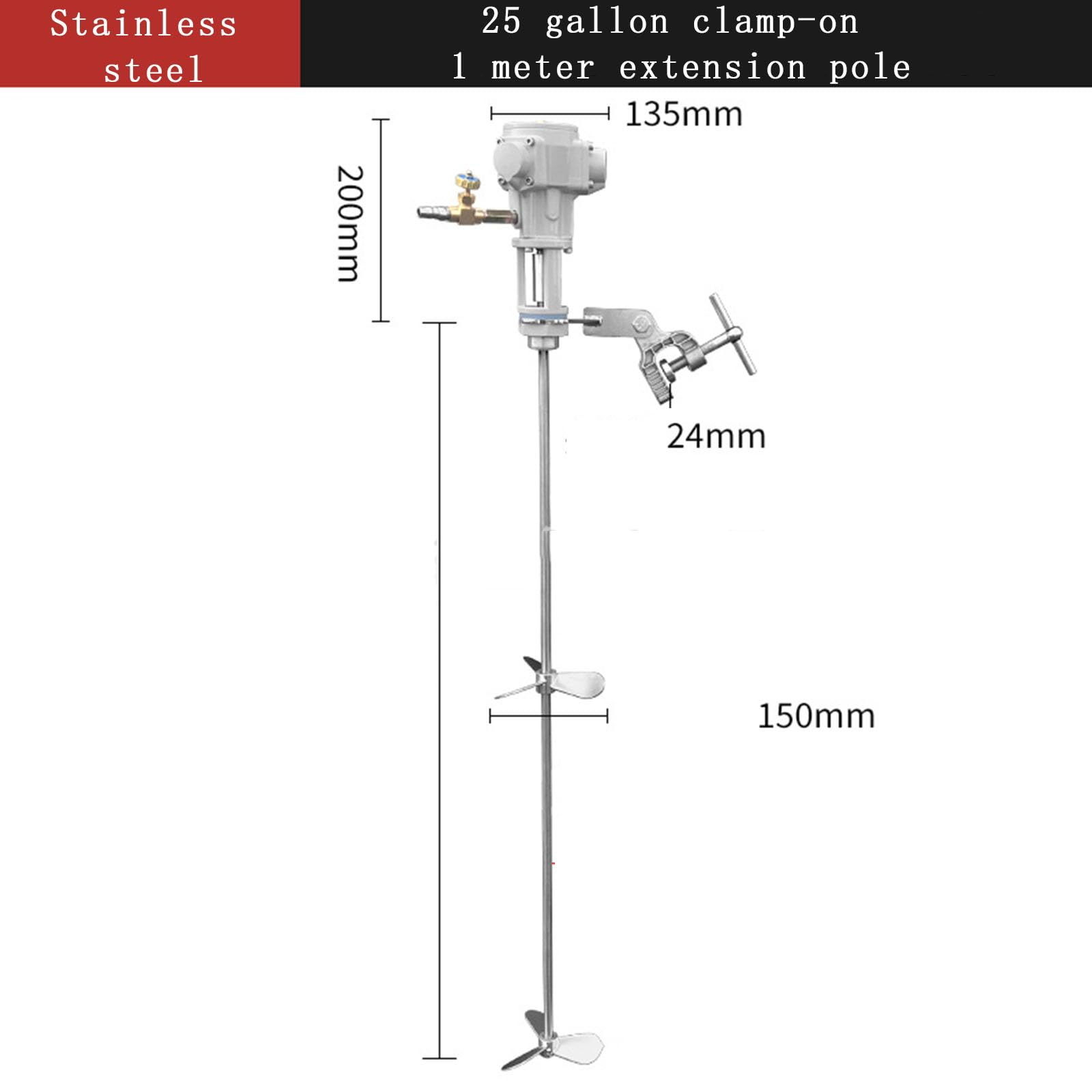 Mezcladora De Pedestal De 25 Galones, Agitador De Cubeta De 1/4 HP, con Varilla Agitadora De Acero Inoxidable Extendida De 1 M E Impulsor, para Mezclar Pintura