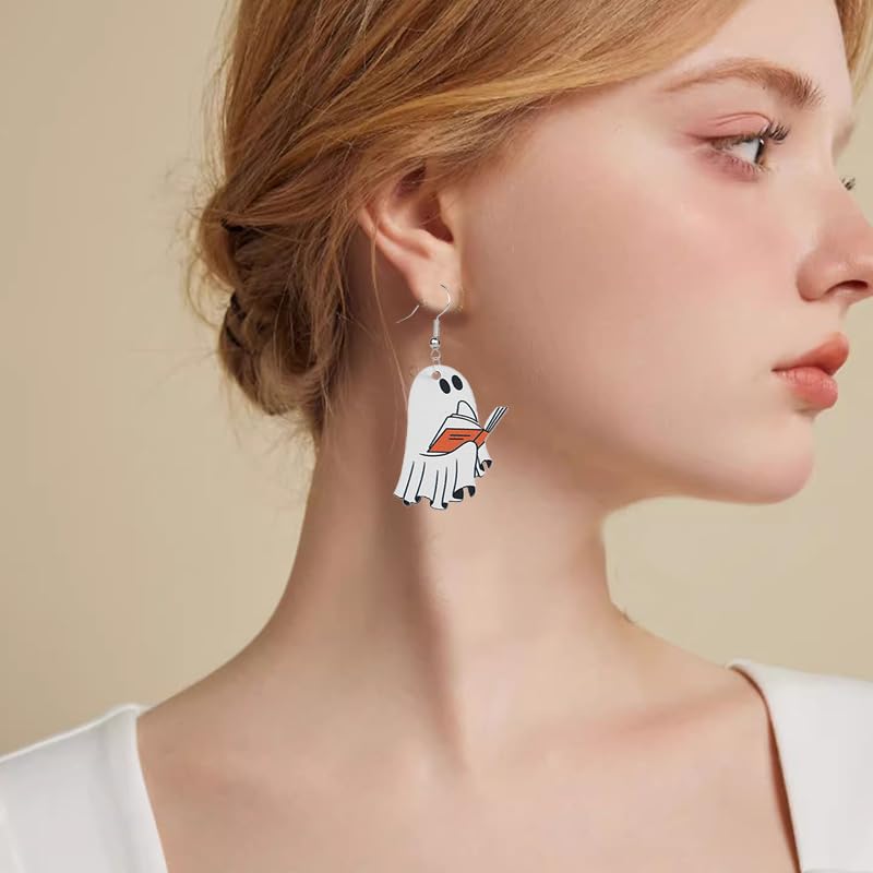 Halloween Drop Dangle Earrings for Women Lightweight Wooden Pumpkin Black Bat Halloween Earrings Cute Black Cat Ghost Earrings Halloweens Theme Gifts Party4