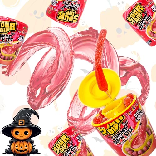 Image of CandiExotics Sour Juicy Dip Gummy Candy Dip'N Stix Combo - Strawberry & Blueberry Flavors, 2 x 96 g Cups - Sweet & Sour Vegan Gummies with Dip