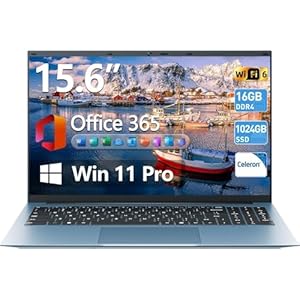 SGIN 15.6 Inch Laptops Computer with Office 365, Win 11 Laptop, 16GB RAM 1024GB SSD Ordinateur Portable, Celeron N5100 Quad-Core, 180° Open Angle, 7000mAh, Type-C, HDMI, for Business and Students