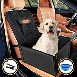 Looxmeer Hondenautostoeltje voor Kleine en Middelgrote Honden Voorstoel & Achterbank, Hondenstoel Auto met Veiligheidsgordel, Opvouwbare Hondendeken, Autostoelhoes, Passagiersstoel, Waterdicht, Scheurvast voor Autobescherming, Zwart