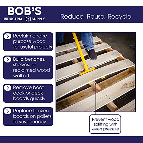 BISupply Pallet Buster Tool in Yellow with 41in Long Handle Deck Wrecker Pallet Tool Pry Bar