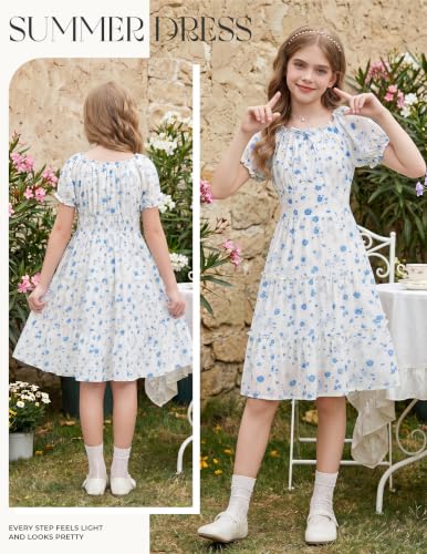 GRACE KARIN Girls Summer Floral Dresses Size 12 Puff Sleeve Princess Dress — view 6