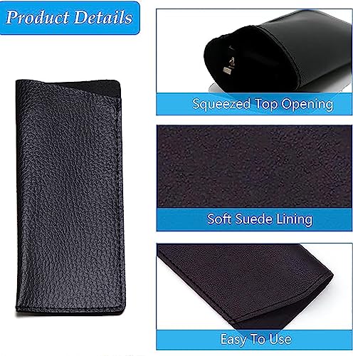 WSLSNZQ Brillenetui Weich,6 Stück Schwarz PU Leder Weiches Brillenetui Schutzhülle Tragbar Sonnenbrillen Etui Quetschoberteil Brillentasche für Männer Frauen Kinder (Schwarz)