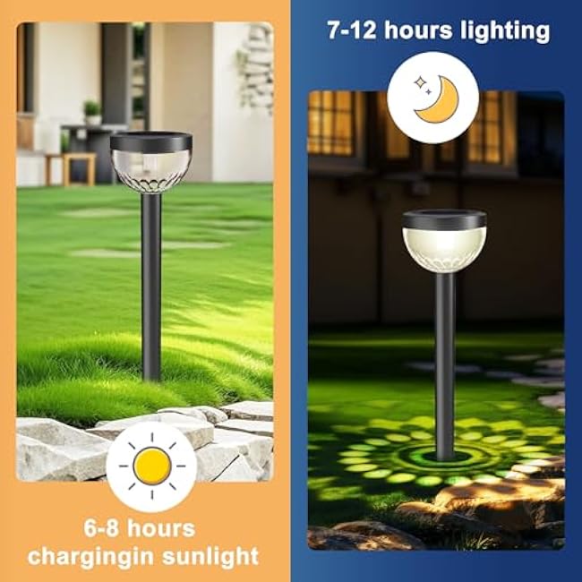 4 Pack Solar Pathway Lights with 2CCT(Warm and Cool) Light Modes,Gift for Mom and Friends,Bright Pattern Solar Decorative Lights Outdoor for Garden,Patio,Pool,Landscape,Pathway,Sidewalk Lawn