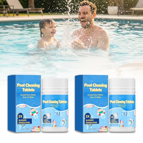 Multifunction Pool Cleaning Tablets for Crystal Clear Water Clears Cloudy or Hazy Pool Water Fast-Acting Slow Dissolve Formula for Above/In-Ground Pools (2 PCS)