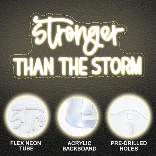 Image of Stronger Than the Storm Neon Sign Dimmable Neon Signs for Wall Decor Inspirational LED Signs Warm White USB Light Up Sign for Bedroom Living Room Home Decoration