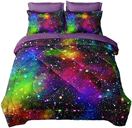 SIRDO Kids Full Size Bed Set in a Bag, Galaxy Toddler Bedding Sets for Girls Boys, 5 Piece Colorful Comforter Set with Sheets, Soft Microfiber Bed Sheets All Season