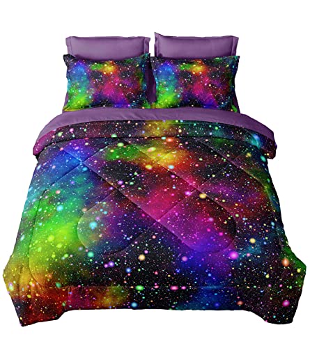 Sirdo Kids Full Size Bed Set In A Bag, Galaxy Toddler Bedding Sets For Girls Boys, 5 Piece Colorful Comforter Set With Sheets, Soft Microfiber Bed Sheets All Season #TOP17