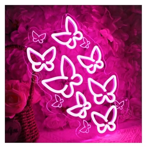 Lampe néon LED rose et papillon pour décoration lumineuse murale de chambre