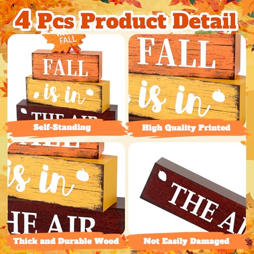 Image of 4 Pcs Fall Wooden Decor, Fall Table Decorations Gifts for Home