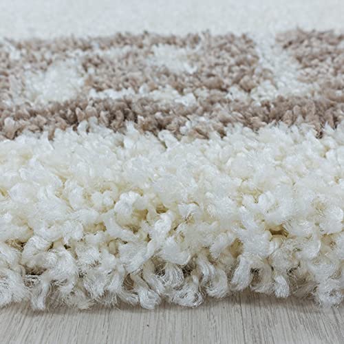 Tapis design à poils longs de haute densité beige et antique