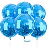 PartyWoo Light Blue Foil Balloons 6pcs 22 Inch Large Round Foil Big Giant 4D Jumbo Inflatable Mirror Ball Mylar Balloons for Graduation Men Birthday Baby Shower Gender Reveal Party Decorations