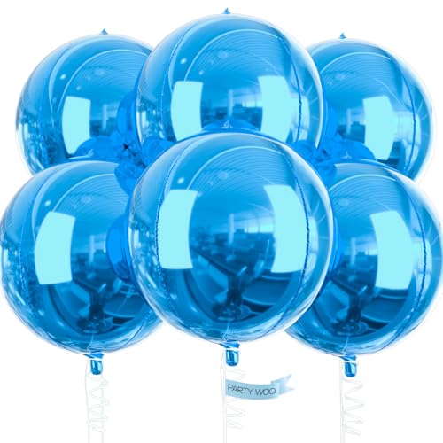 Image of PartyWoo Light Blue Foil Balloons 6pcs Large Round Giant Jumbo 4D Balloons