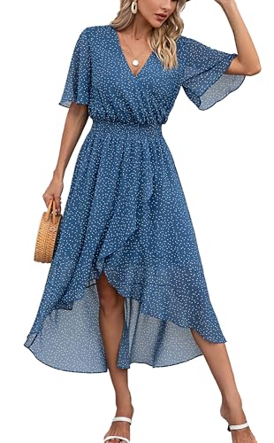 Image of Kormei Womens Short Sleeve Floral Maxi Dress High Low V-Neck Flowy Party Long Dresses