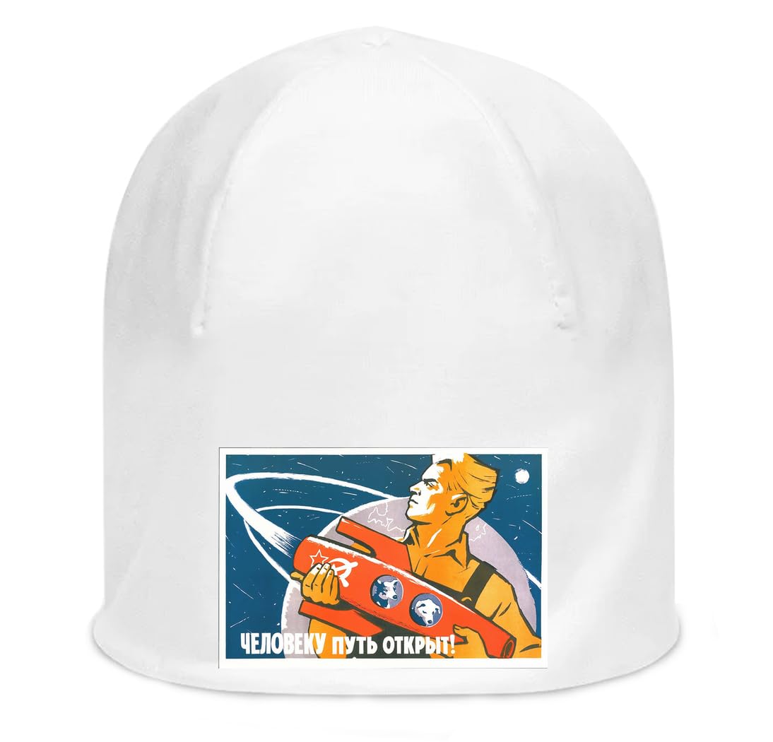Bonnet blanc en coton extensible space exploration URSS unisexe style rétro décontracté